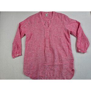 LL Bean Womens Pink Linen Tunic Top Medium Reg 3/4 Sleeve